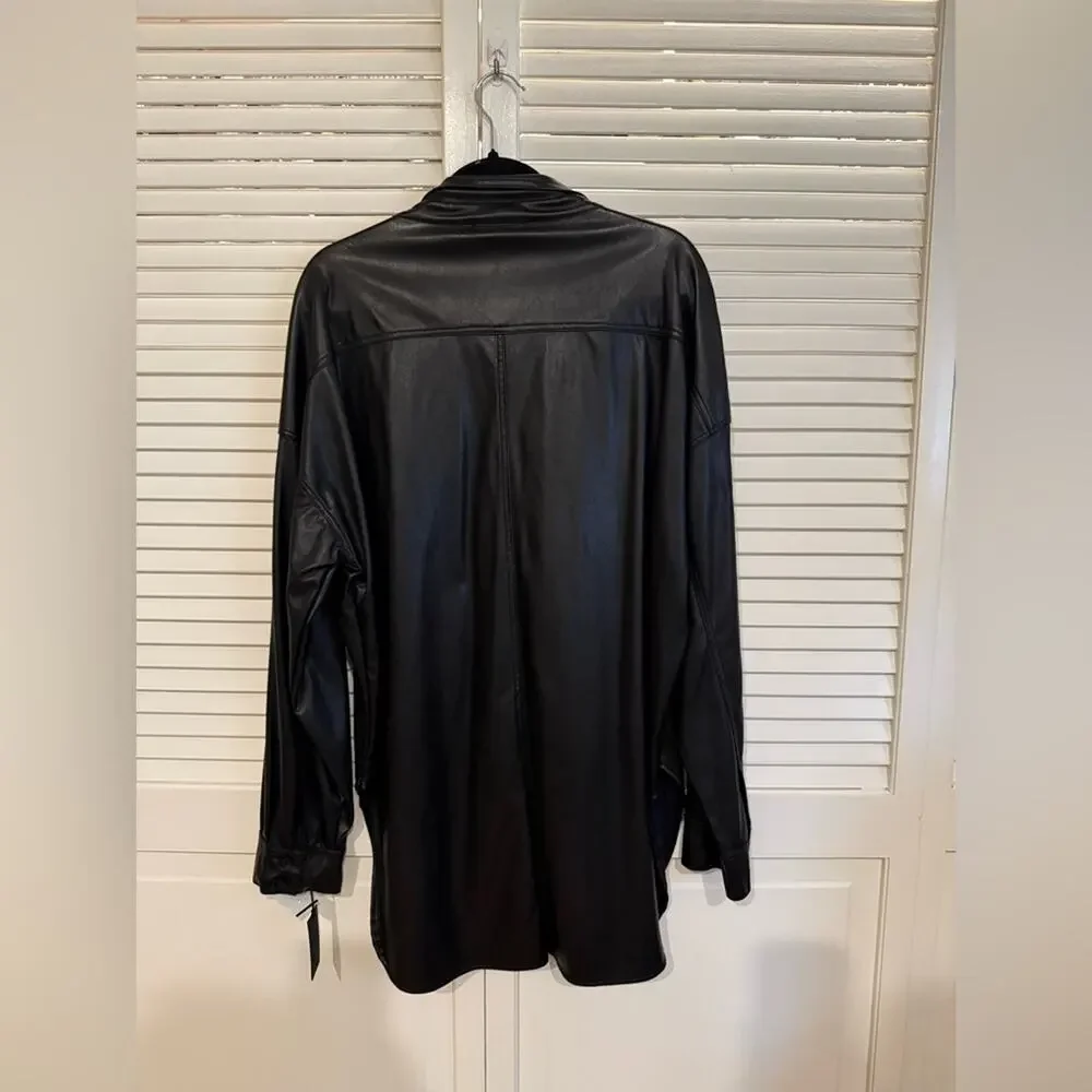 NEW NWT Ona by Yoon Chung Black Faux Leather Shacket - Picture 4 of 4